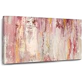 Kureful Abstract Wall Art Large Wall Decor Pink Artwork 20"x 40" Pictures Gold Paintings for Bedroom Living Room Office Canvas Prints
