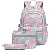 Createy Donut Prints Backpacks for Girls Kids School Backpack with Lunch Box Elementary Primary Middle School Bags BookBags Set