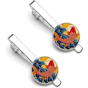 WINCCOR Japanese Wave Koi Fish Tie Clips for Men, 2PCS Durable Metal Tie Bars for Business, Formal Events & Wedding Gifts