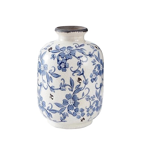 Blue and White Ceramic Vase, Decorative Flower Vase for Home Décor, Kitchen, Bedroom, Living Room, Bathroom, & Shelf Centerpiece Table Decorations (Small Mounth)