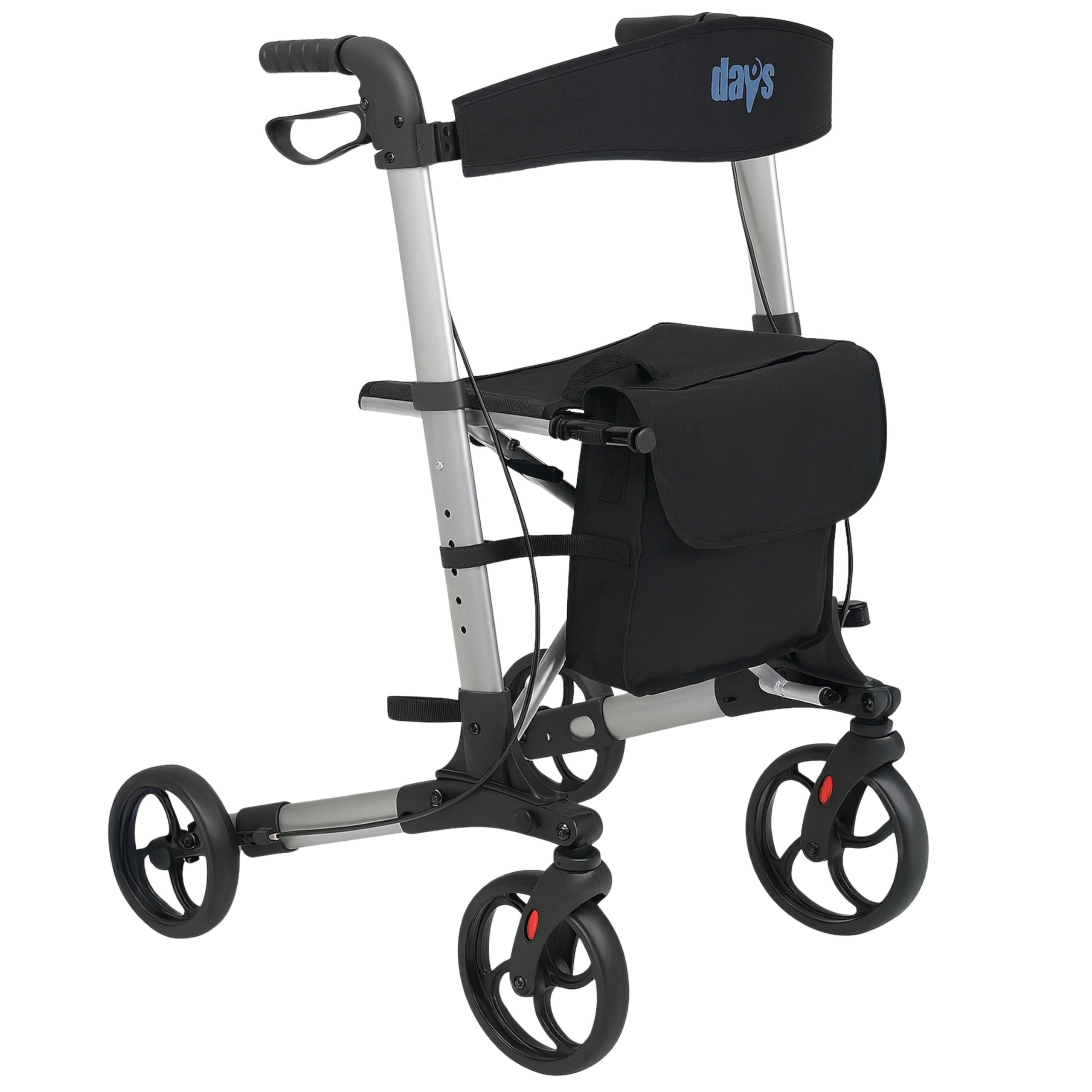 Days Deluxe Lightweight Folding Four Wheel Rollator, Rollator, Easy Storage and Travel, Carry Bag, Mobility Aids, Adjustable Seat Height 610mm / 24"