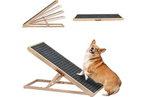 COZIVVOVV Folding Dog Ramp 4 Levels Adjustable Wooden Portable Cats Ramp with Non Slip Carpet Surface for Bed Car Couch SUV,37" L Pet Ramp for All Dogs(Natural Wood)