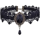 Atiptu Gothic Lace Choker Necklace for Women Black Lace Choker Necklace Vintage Red Crystal Pendant Necklaces Vampire Necklaces Halloween Costume Accessories