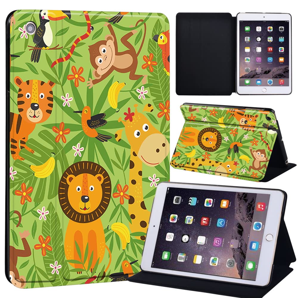 Cartoon Printed Case for iPad Mini 1/2/3, Lightweight Trifold Stand Case with Auto Sleep/Wake, Microfiber Lining, Hard Back Cover for iPad Mini 1/Mini 2/Mini 3 (jungle animals)