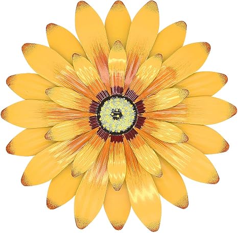 Amazon Com Juegoal 16 Inch Large Metal Flower Wall Art Inspirational Wall Decor Hanging For Indoor Outdoor Home Bedroom Living Room Office Garden Yellow Home Kitchen