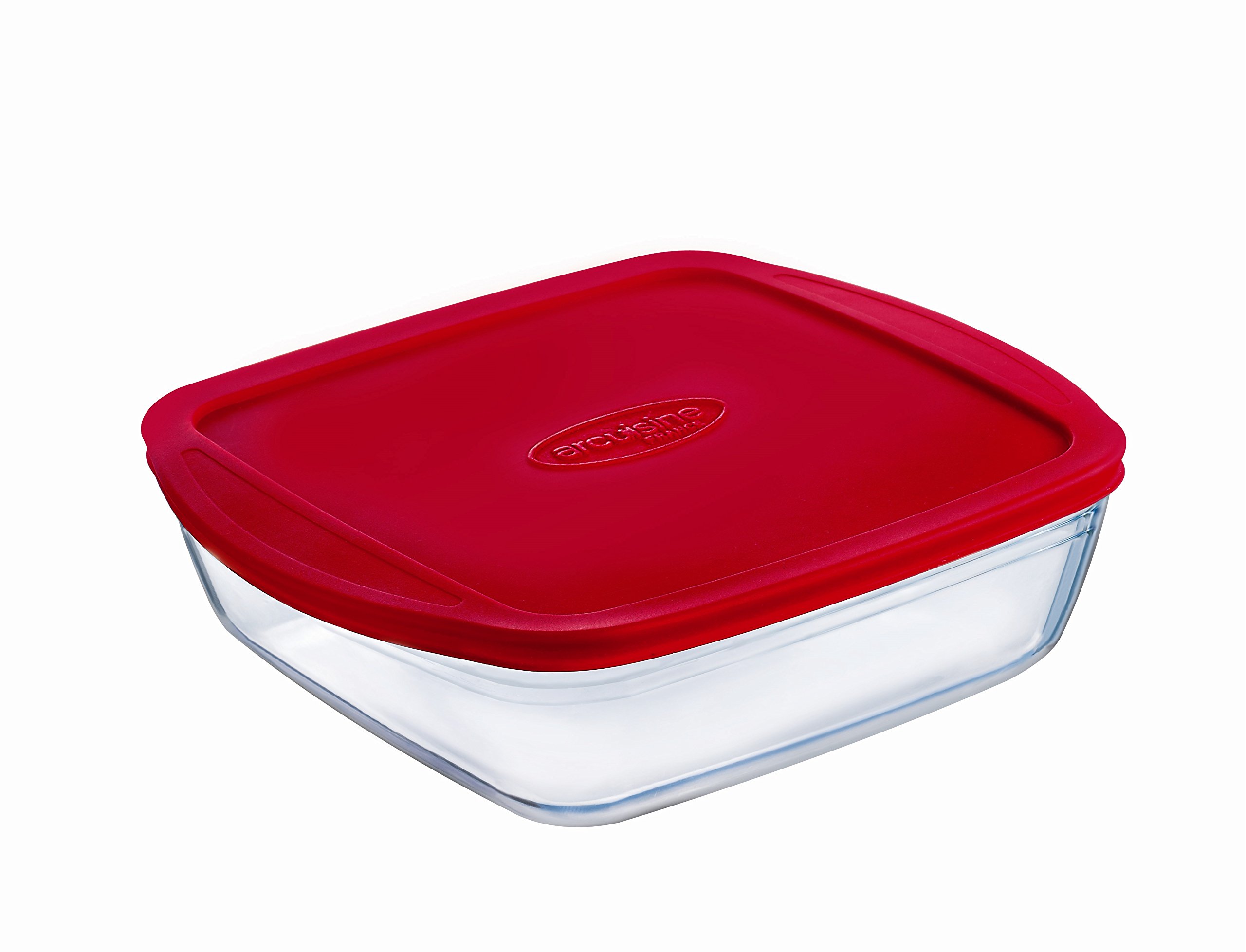 Ôcuisine Cook&Store Square Container 25 x 22 x 7 cm / 2.2 Litres Transparent + Lid Red