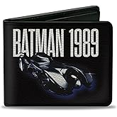 Buckle-Down DC Comics Wallet, Bifold, Batman 1989 Batmobile Text Black White Blue, Vegan Leather