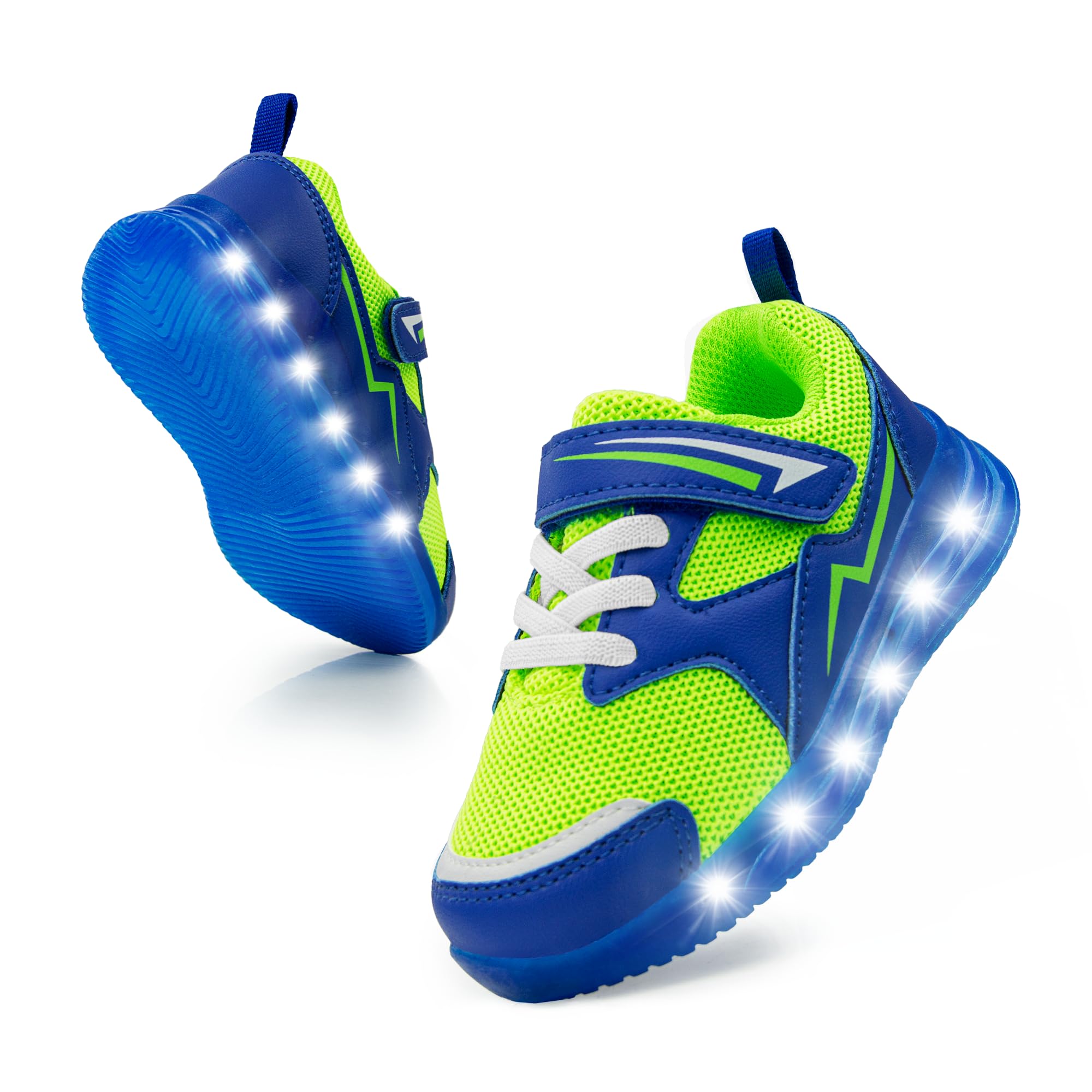 Photo 1 of Shoes for Boys Size 9 Toddler Sneakers for Boy Kids Wide Toe Box Zero Drop Tennis Shoe with LED Lights Lightweight Breathable Soft Green/Blue