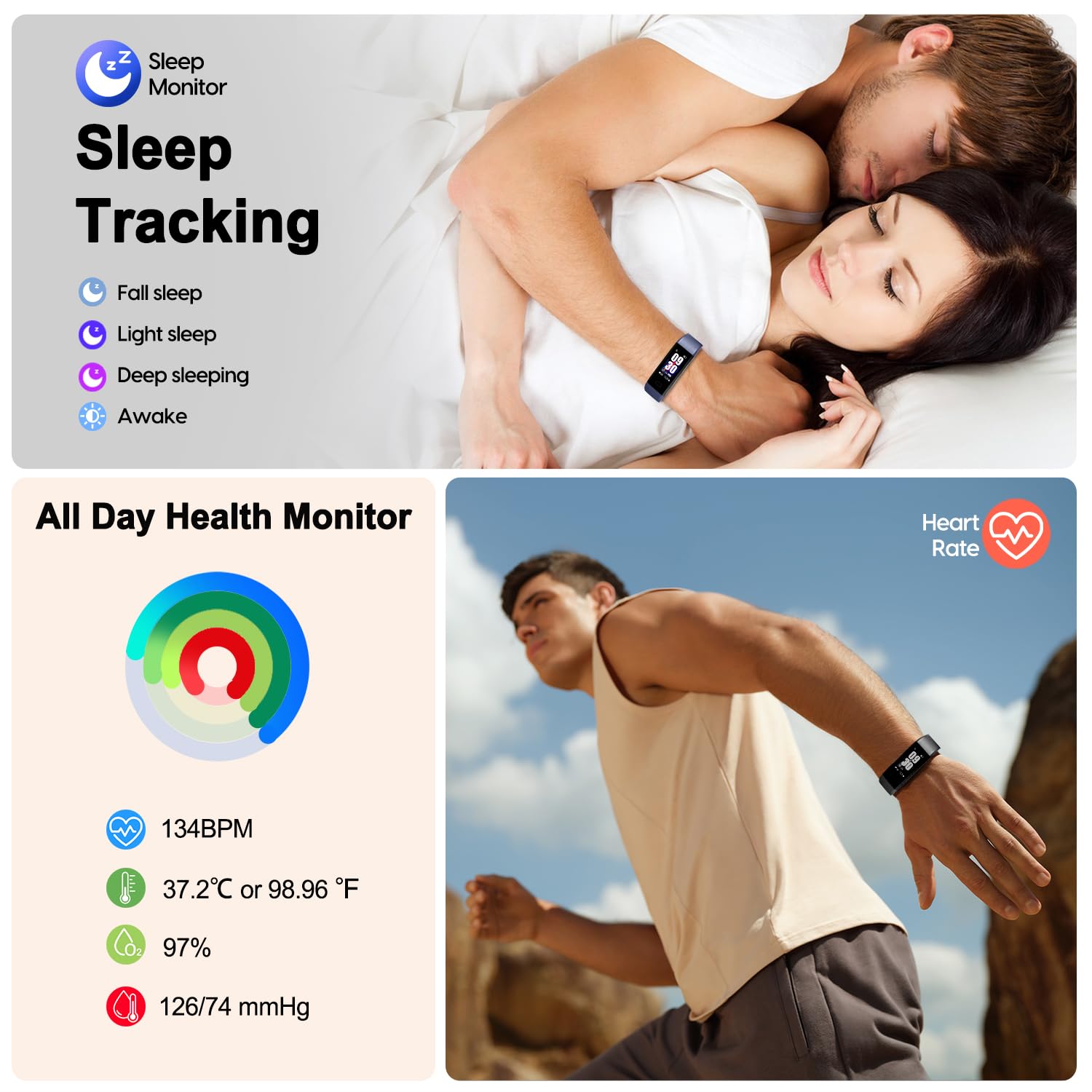 ENGERWALL Fitness Tracker with Step/Distance/Calories Counter, Activity Tracker with Heart Rate Monitor, Slim Style Watch IP68 Waterproof, Sleep Monitor Tracker, Pedometer Watch for Women Men - Image 3