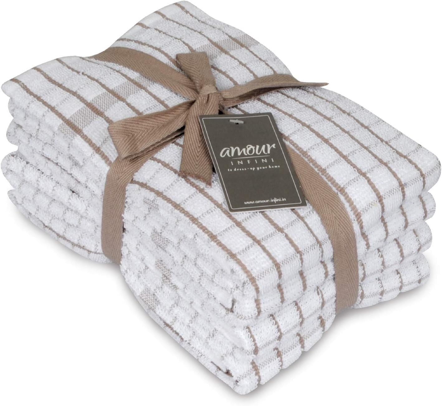 AMOUR INFINI Terry Kitchen Towels | Set of 4 | 50 x 70 cm | Super Plush and Absorbent |100% Cotton Dish Towels with Hanging Loop | Perfect for Household and Commercial Uses | Beige