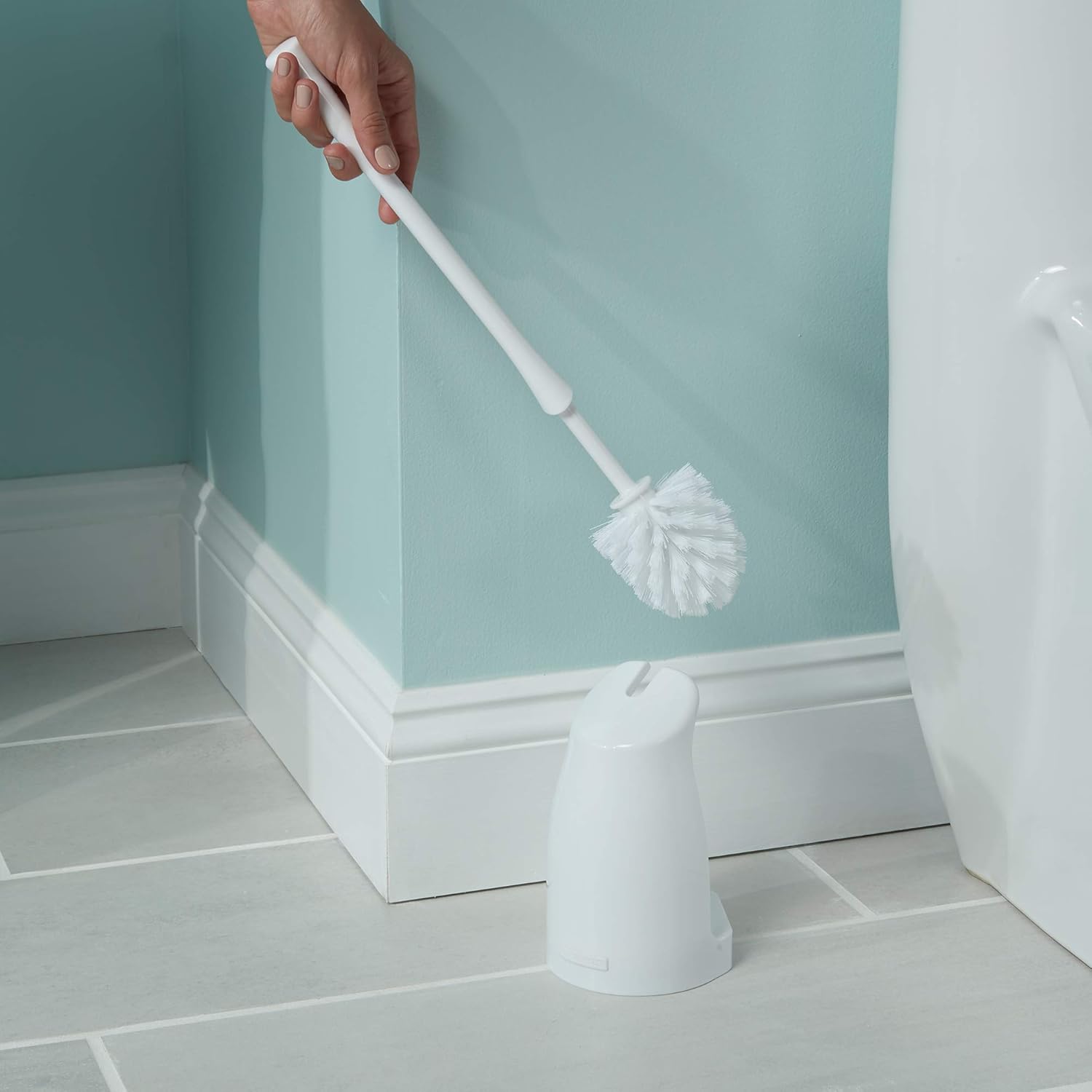Casabella Toilet Bowl Brush with Holder Set, White: Home & Kitchen