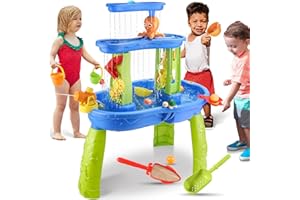 Jugana Water Table for Toddlers 1-3 - Outdoor Kids Water Table - Sand Sensory Table Beach Summer Toys Sandbox 3-Tier Activity Table Outdside Water Toys Splash Table for Toddlers 3-5 4-8 Kids