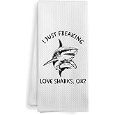 XNXLDYLH Shark Kitchen Towels, Shark Gifts for Women Men Kids Lovers, I Just Freaking Love Sharks Bathroom Room Decor Decorations Dish Hand Tea Towels for Bathroom Kitchen, 16x24 Inch