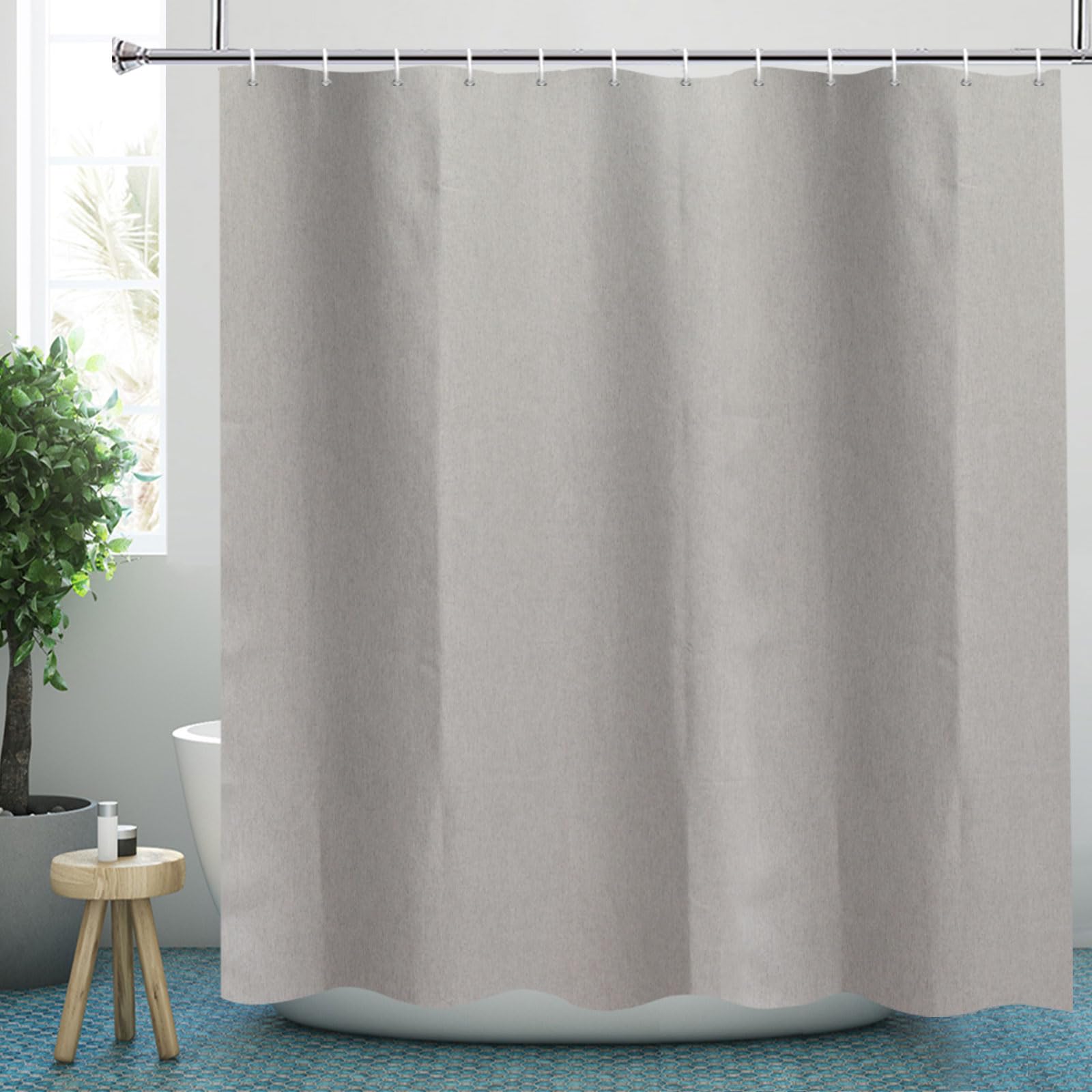 YISURE Extra Long Linen Textured Shower Curtain 220cm drop, Heavy Duty Fabric Shower Curtains for Bathroom Waterproof Thick Hotel Luxury, Grey 71''x87''