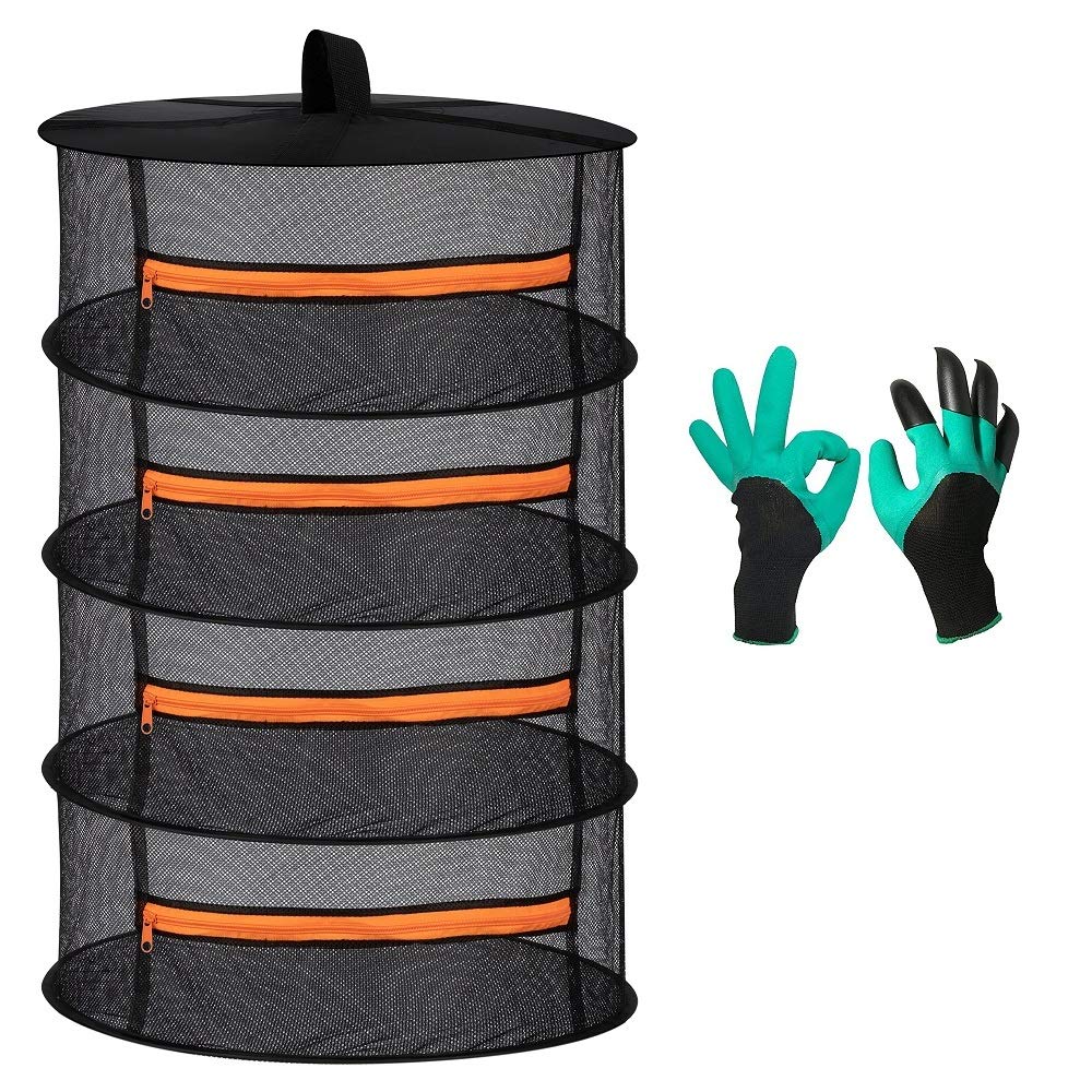 Lalifebuss Herb Drying Rack, 4-Layer Collapsible Hanging Dry Mesh Rack Net Dryer with S Hook, Garden Gloves