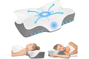Anvo Cervical Pillow for Neck Pain Relief - Neck Pillows for Pain Relief Sleeping - Ergonomic Pillow for Neck and Shoulder Pain - Memory Foam Pillows for Side Back Stomach Sleeper - White, Firm