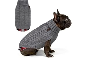 KYEESE Dog Sweater Soft Pullover Dog Sweaters for Small Dogs Male Warm Turtleneck Small Dogs Sweater Stretchy Knitwear Cat Clothes with Gingham Patchwork Comfy Pet Coat for Fall Winter Cold Weather