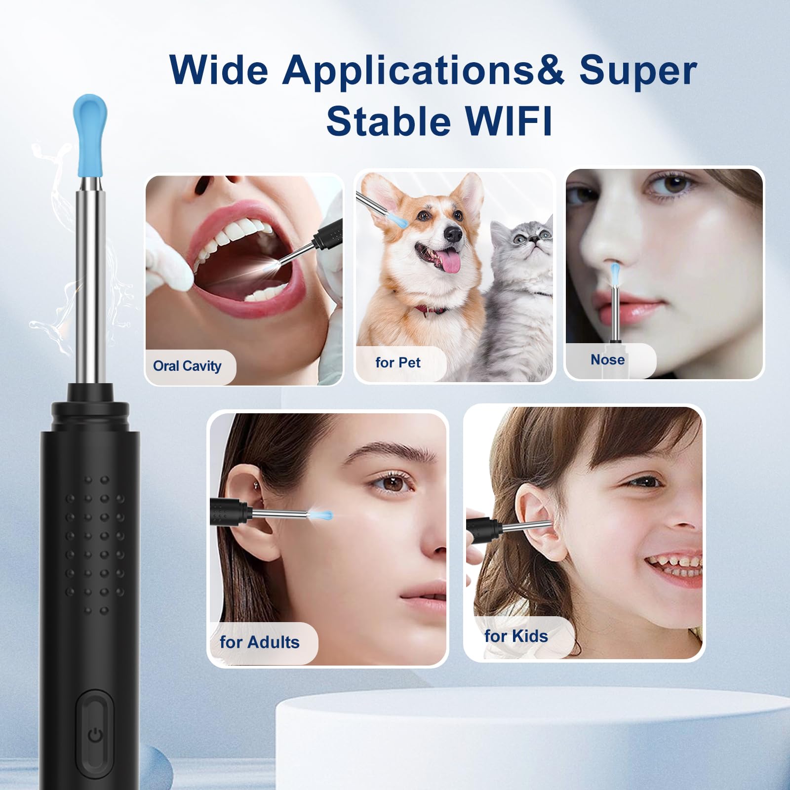 Ear Wax Removal, Ear Cleaner with Camera with 1296P, Earwax Removal kit with 9 Ear Pickand 8 Traditional Tools, Built-in WiFi lP67 Waterproof, Ear Cleaning Kit foriPhone,iPad,Android (Black)