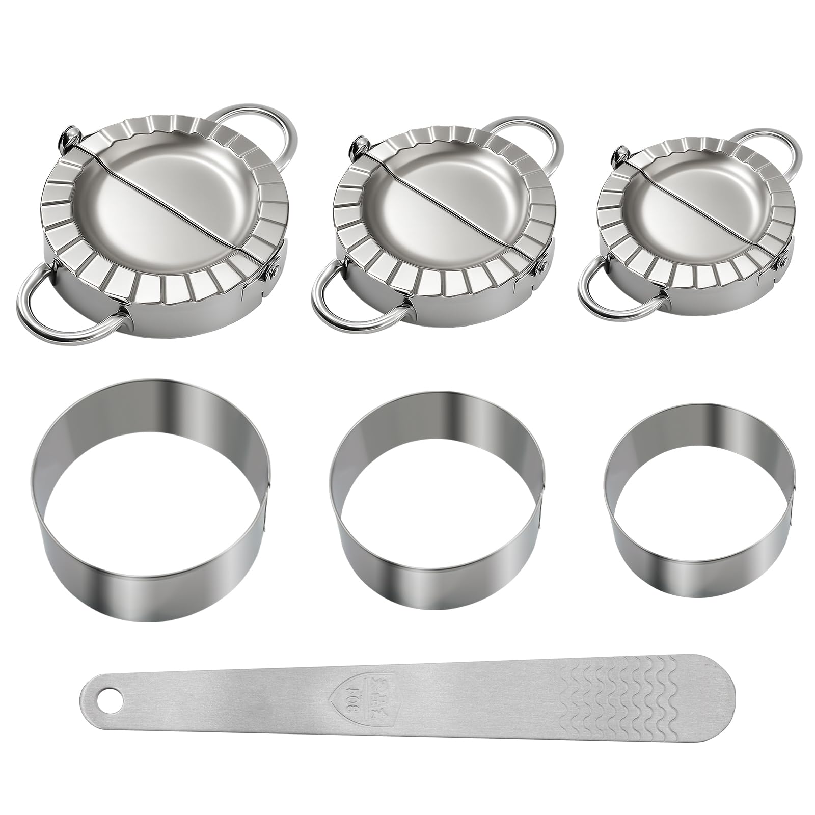 Photo 1 of 3-in-1 Stainless Steel Dumpling Maker Set - Professional Dumpling Press & Empanada Mold with Dough Cutters (3", 3.4", 3.8") | Includes Stuffing Scoop | Dishwasher Safe