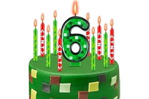 Landhoow 13 Pieces TNT Themed Birthday Candles for Cake Green Number Candle Pixel Cake Candles for Birthday Graduation Celebration Wedding Party Supplies Decoration(Number 6)