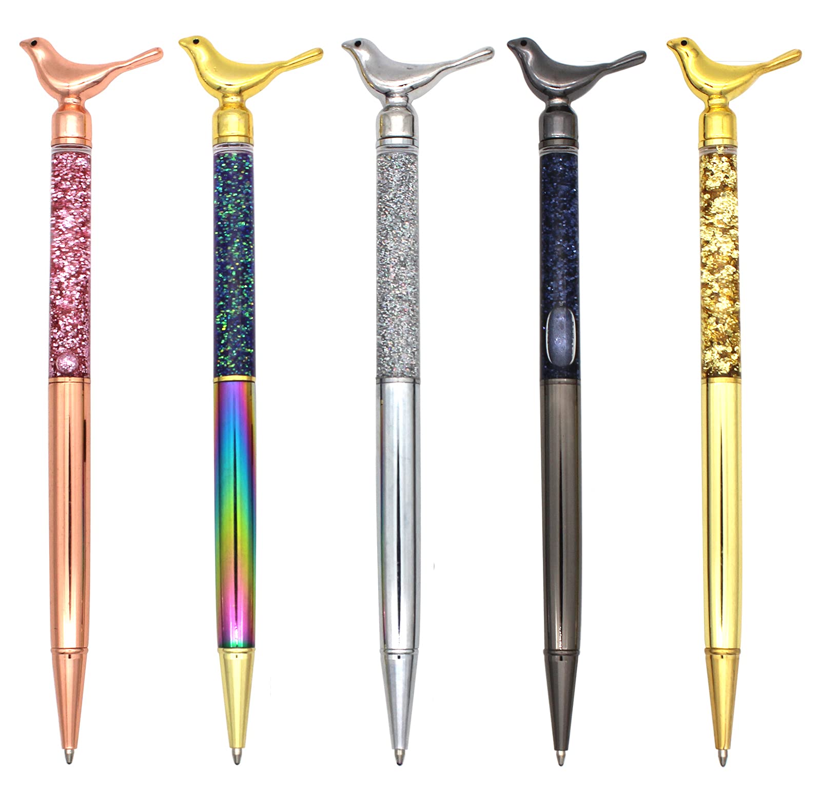 Gullor 5 Pieces Metal Bling Small Bird Retractable Ballpoint Pen for School Office Home Travel Gift Supplies, Multicolored