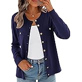 CZYINXIAN Women's Trendy Knit Cardigan Open Front Crewneck Button Down Long Sleeve Lightweight Sweater Cardigans