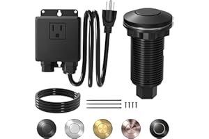 Joinfworld Garbage Disposal Air Switch Kit Waterproof Garbage Disposal Button Kit with Long Garbage Disposal Switch Matte Black - UL Listed