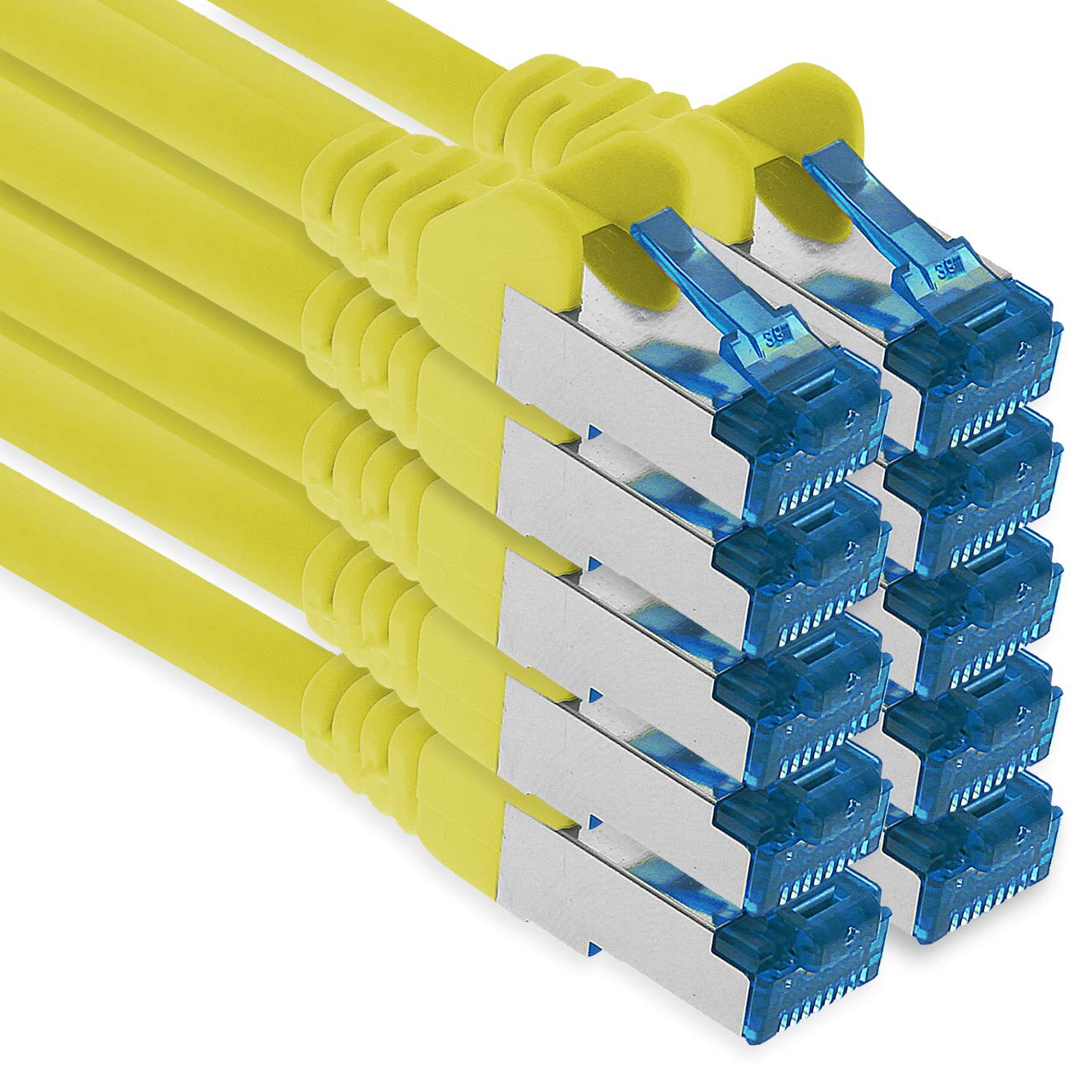 1aTTack.de Patch cable - 10x 7.5m Ethernet, network, LAN cable CAT6a (for gigabit networks, routers, switches, modems with RJ45 input - yellow)
