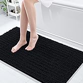 Arotive Luxury Chenille Bathroom Rug Mat, Extra Soft Thick Absorbent Shaggy Bath Rugs, Non-Slip Machine Wash Dry, Plush Bath Mats for Bathroom, Shower and Tub, 54x24, Black