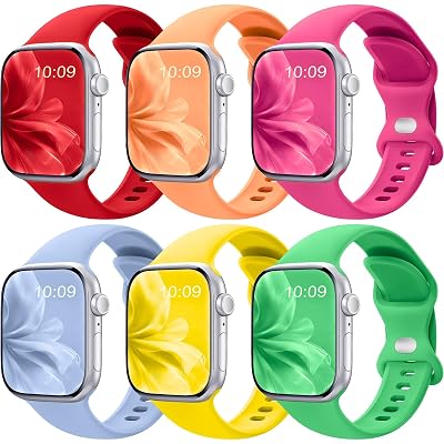 6 Pack Sport Band Compatible with Apple Watch Bands for Women Men, 38mm 40mm 41mm 42mm 44mm 45mm 46mm 49mm, Silicone Strap iWatch Band for Series 11 10 9 Ultra 8 7 6 5 4 SE 3 2 1