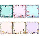 Zonon 12 Pads Cute Flower Sticky Notes 3'' x 3'' Summer Floral Sticky Memo Notes 6 Styles Floral Notepads for School Office Tea Party Gift Birthday Baby Shower Party Favor Notepads Message Reminder