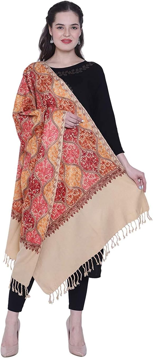 Divine Product India Embroidered Kashmiri Design, Size 27x80 Inches Beige