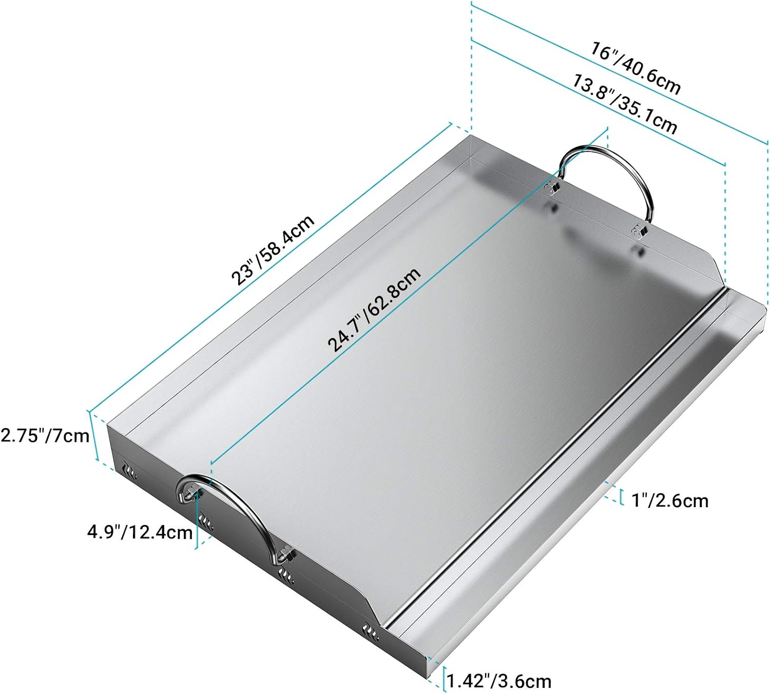 Onlyfire Stainless Steel Rectangle Griddle Plancha for Most BBQ Gas Grills and Charcoal Grills(58.4x40.6cm) - Image 3