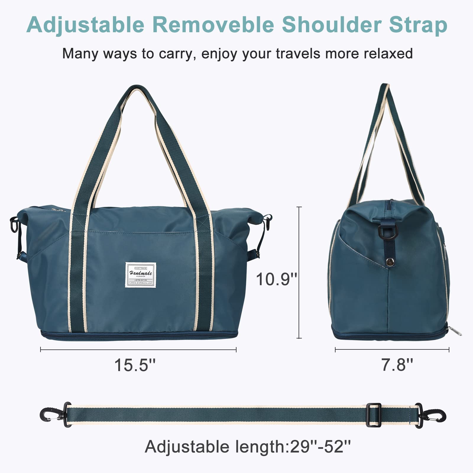 DMLuna Travel Duffel Bag, Tote Sports Gym Bag, Shoulder Overnight Weekender Bag for Women & Men, Hospital bag, Expandable Duffel Bag with Trolley Sleeve/Wet Pocket