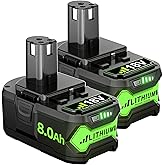 JUNWOOD Upgraded Replacement for Ryobi 18V Battery, 2Pack P108 8.0Ah 18 Volt Lithium Battery Compatible with All P102 P103 P104 P105 P107 P108 P109 P190 P191 P122 18v ONE+ Plus Power Tools