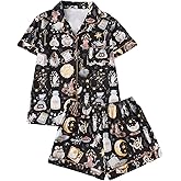SOLY HUX Women's Pajama Set Cute Print Sleepwear Button Down Short Sleeve Shirt and Shorts Sets Loungewear