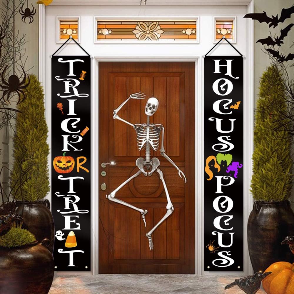 Halloween Decorations Outdoor Indoor - Trick OR Treat Hocus Pocus Large Banners Porch Signs - Witch Decor for Home Front Door Outside Yard Garden Party Office : Garden & Outdoor