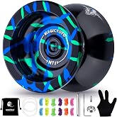 MAGICYOYO N11 Alloy Aluminum Professional Unresponsive Yoyo for Adults | Dual Purpose Alloy Trick YoYo Ball with Bag, Glove, 12 Strings and Responsive Yo-yo Bearing Kit (Black Blue Green)
