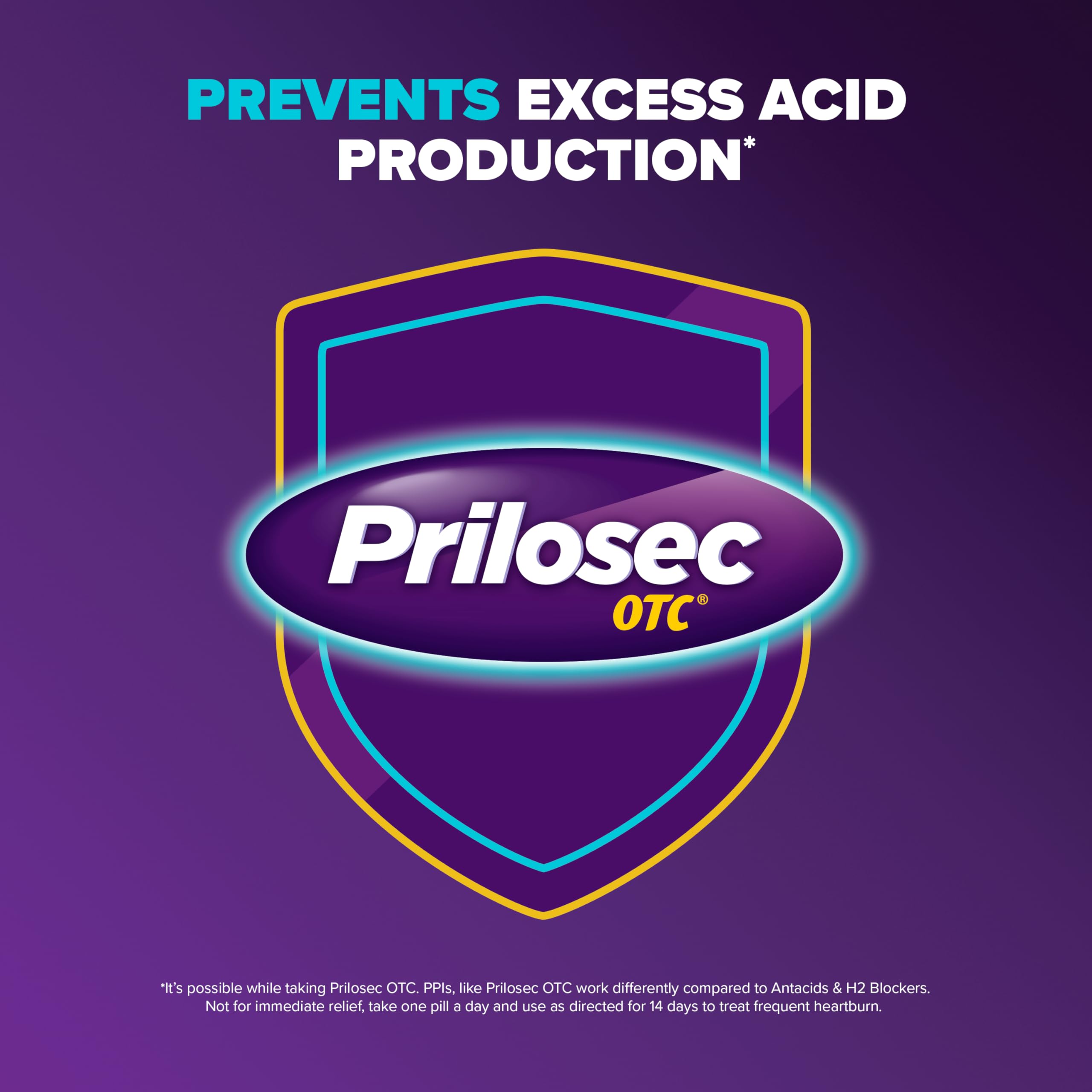 Prilosec OTC, Omeprazole Delayed Release 20mg, Acid Reducer, Treats Frequent Heartburn for 24 Hour Relief, All Day, All Night*, 20mg, 42 Tablets