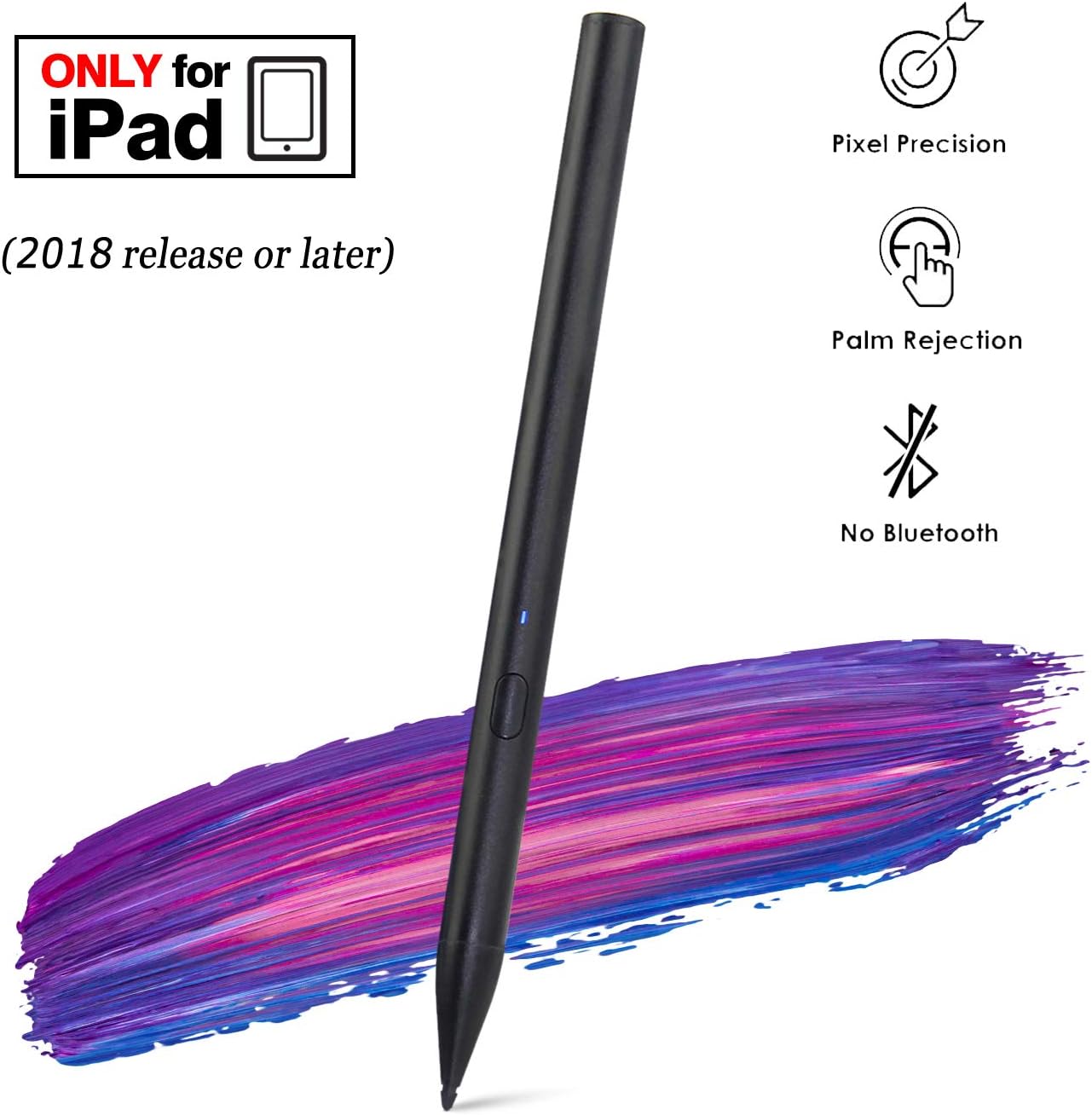 Stylus Pen for Apple iPad Pro Palm Rejection , Active Digital Pencil for iPad pro 3rd Gen 11/12.9 Inch/Air 3rd Gen / iPad 6th Gen / iPad mini 5th Gen After 2018-Black