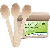 ECOLipak 300 Count Wooden Disposable Spoons, Compostable Wooden Spoons for Party, Camping, Traveling, Family Dinners