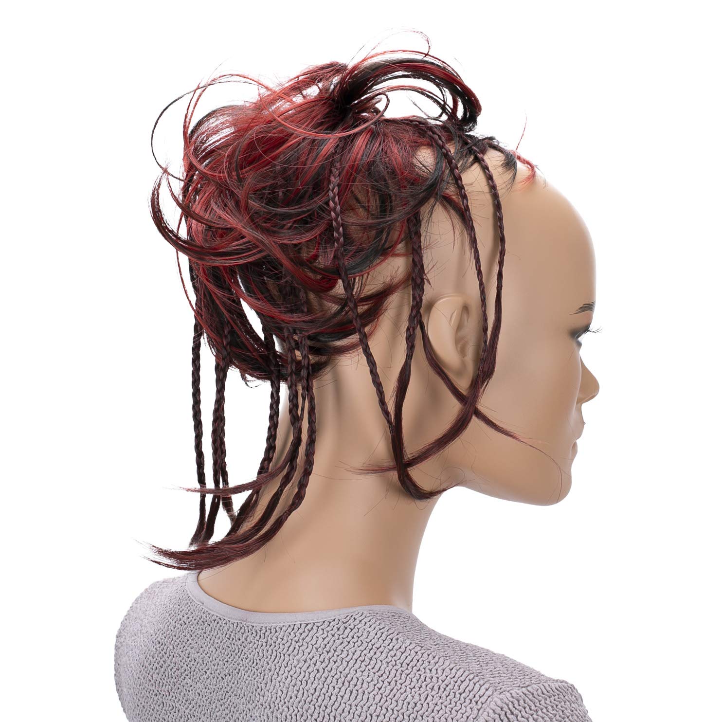 CAISHA XXL Scrunchie Messy Bun Hairpiece Braided Updo Slightly Wavy Voluminous Red Dark Brown Mix G28D