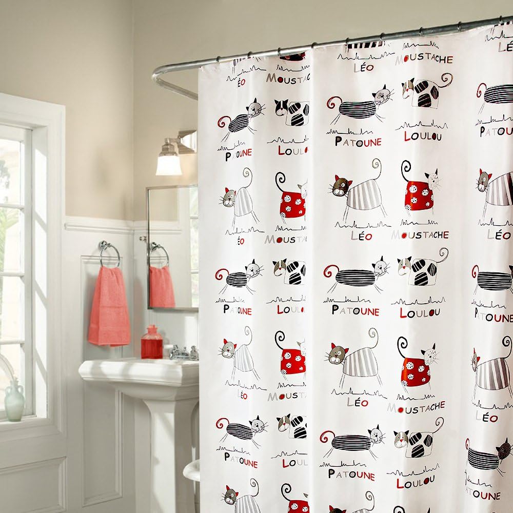 Pinzz Funny Cartoon Cats Fabric Shower Curtains Liners for Baby Child Non-toxic Waterproof Mildew-Free Water-Repellent Metal Grommets Heavy Weighted Hem With 12Rings 180x180CM