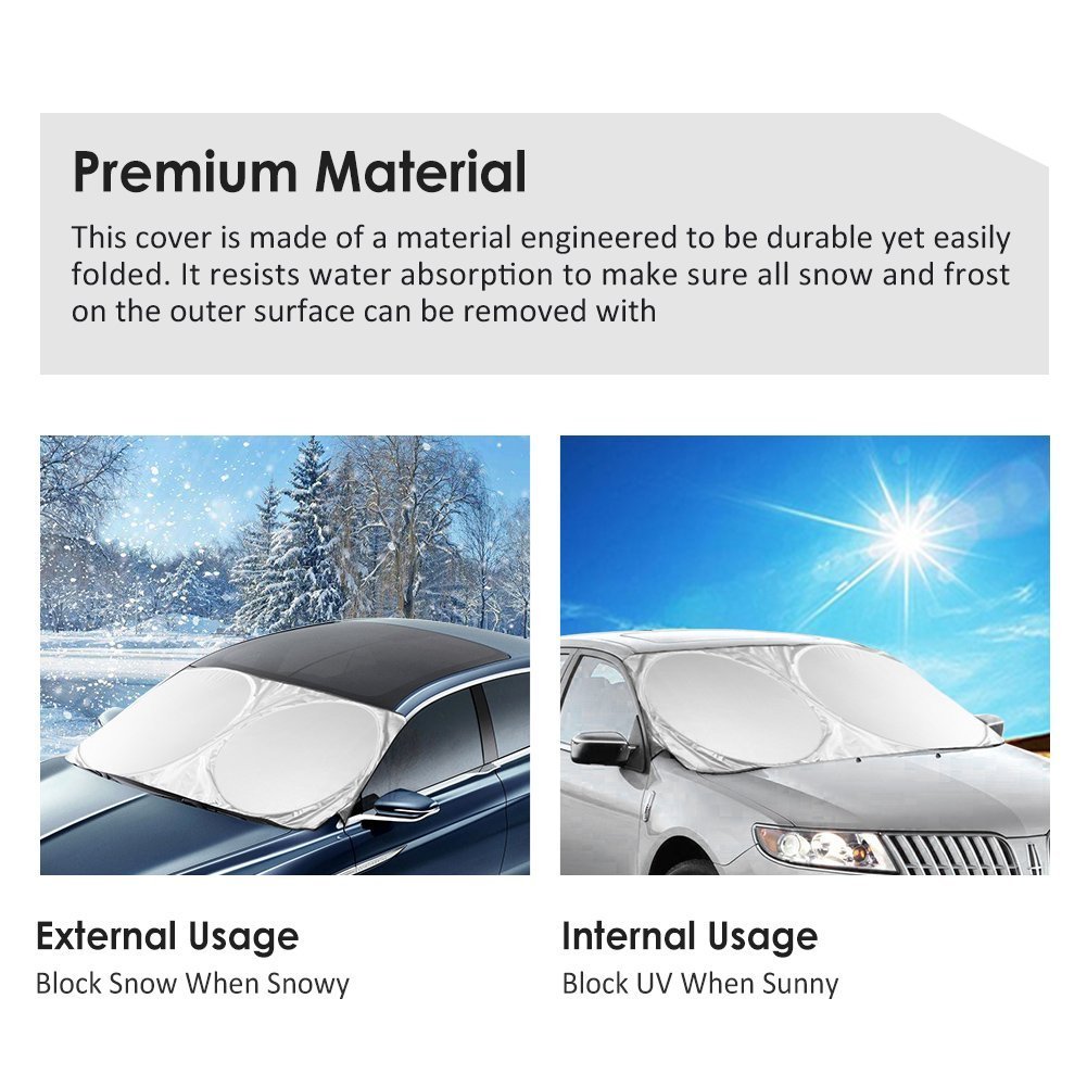 Windshield Sun Shade With 2 Ears For Maximum UV And Sun Protection -Foldable Sunshade For Car Windshield Will Keep Your Car Cooler- Easy To Use Windshield Sunshade 63\'\'x33.9\'\'
