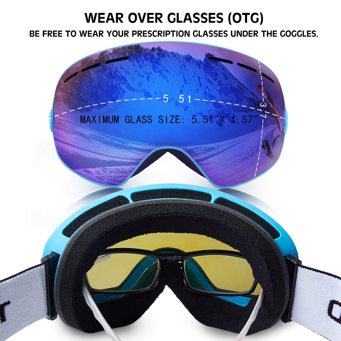 TUONROAD Skibrille, Schneebrille, Snowboardbrille, Snowboard Wintersport Brille, Doppel-Objektiv UV-Schutz Anti-Nebel für Herren Damen Jungen Skifahren Snowboarden Snowmoblie