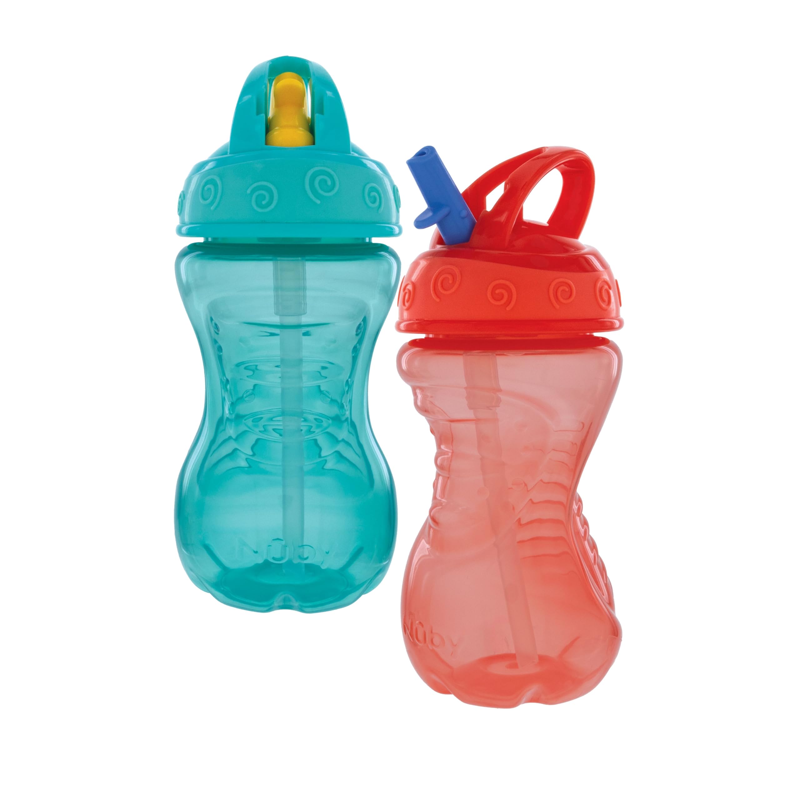 Nuby 2-Pack Flip-It Easy Grip Cups with Easy-Flo Straw, 10 Ounce, Colors May Vary
