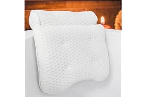 REEZEIVI Bath Pillow Bathtub Pillow with 6 Non-Slip Suction Cups,Soft 4D Mesh Fabric，Bathtub Pillows for Tub Neck and Back Support，Extra Thick and Soft Air Mesh Pillow for Bath,White