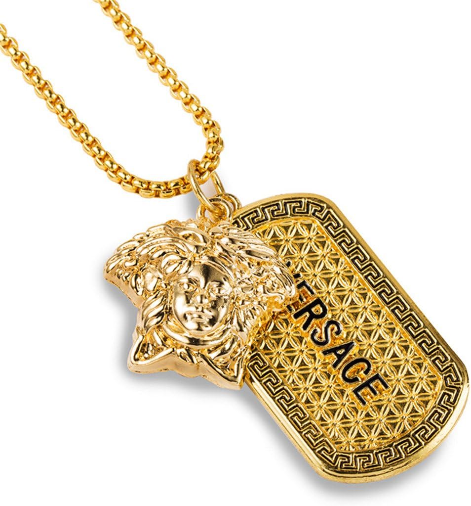 GDM Jewelry New Men Women Exaggeration Golden Coler Medusa Military Card Pendant Necklace