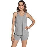 WiWi Pajamas for Women Tank Top Pajama Set Sleeveless Sleepwear Soft Shorts Pjs Sets Viscose from Bamboo Pj S-XXL