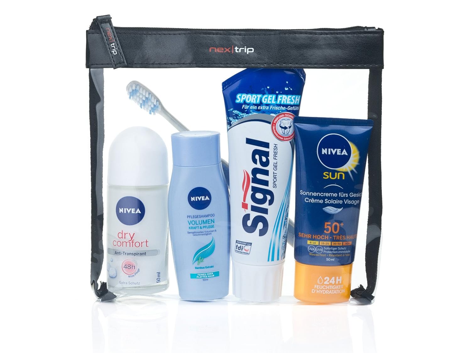 2er Set nextrip Kulturbeutel Transparent für Flüssigkeiten Handgepäck I Kosmetiktasche